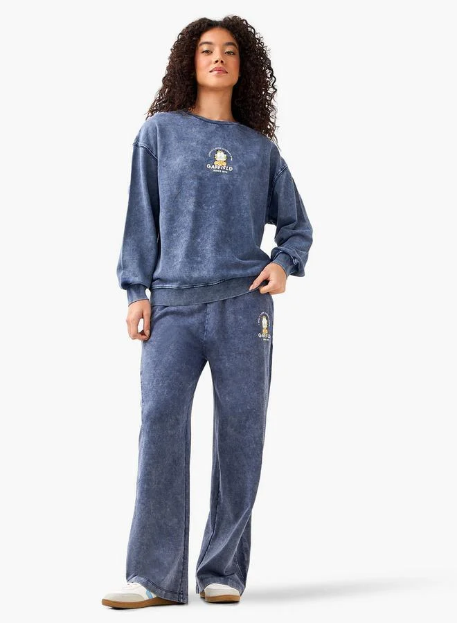 اس بي كاركترز Comfort Waist Cotton Wide Leg Pants with Garfield Print